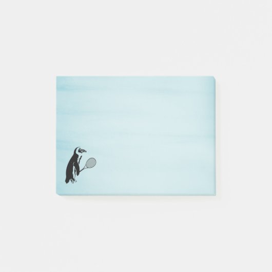 Pinguin mit Tennisschläger auf blauem Hintergrund Post-it Klebezettel (Vorderseite)