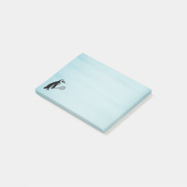 Pinguin mit Tennisschläger auf blauem Hintergrund Post-it Klebezettel