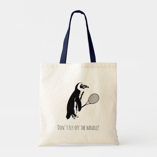 Pinguin mit Tennisschläger und Text Tragetasche (Rückseite)
