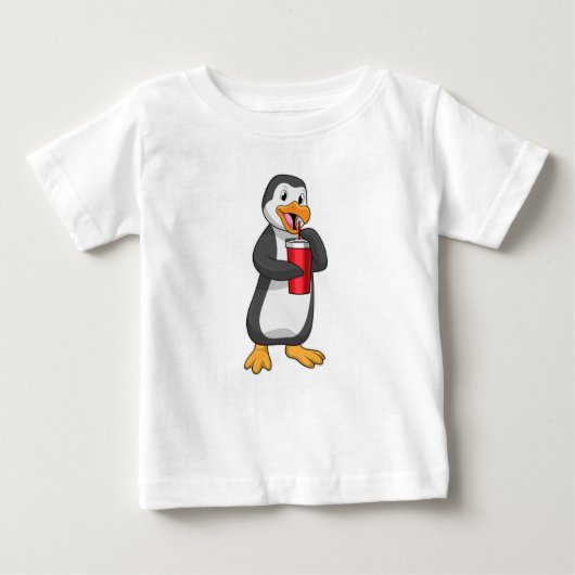 Pinguin mit Trinkbecher mit Stroh Baby T-shirt (Vorderseite)
