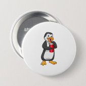 Pinguin mit Trinkbecher mit Stroh Button (Vorne & Hinten)