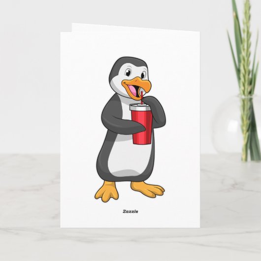 Pinguin mit Trinkbecher mit Stroh Karte (Rückseite)