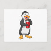 Pinguin mit Trinkbecher mit Stroh Postkarte (Vorderseite)