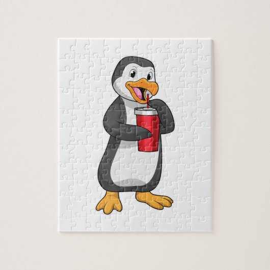 Pinguin mit Trinkbecher mit Stroh Puzzle (Vertikal)