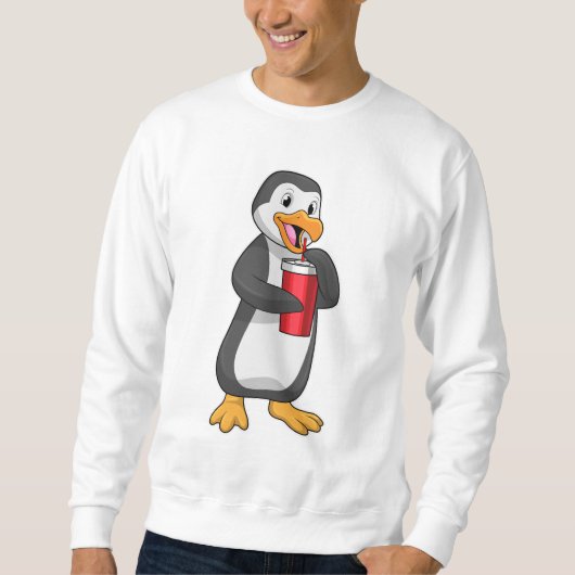 Pinguin mit Trinkbecher mit Stroh Sweatshirt (Vorderseite)