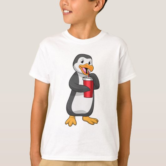 Pinguin mit Trinkbecher mit Stroh T-Shirt (Vorderseite)