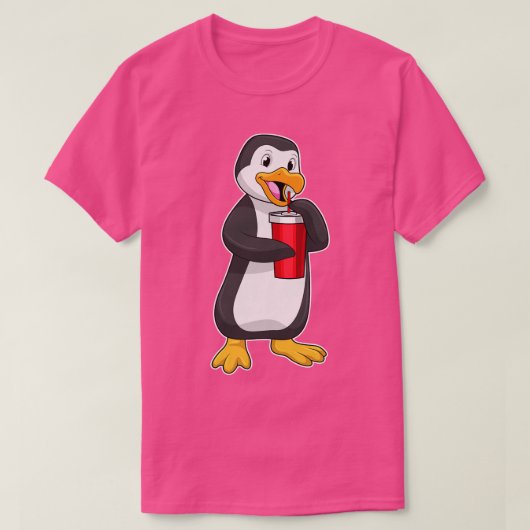 Pinguin mit Trinkbecher mit Stroh T-Shirt (Design vorne)