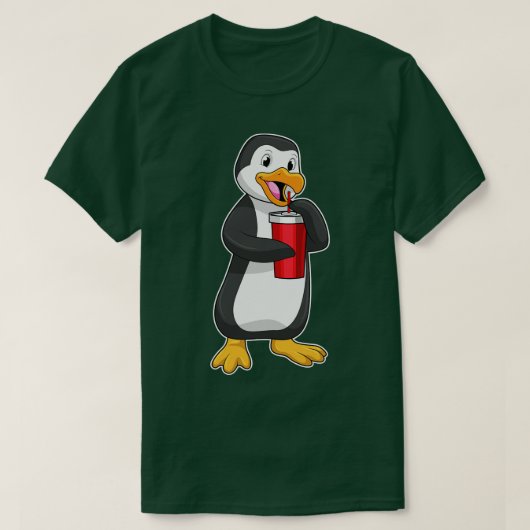 Pinguin mit Trinkbecher mit Stroh T-Shirt (Design vorne)