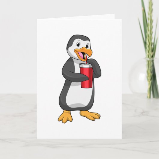 Pinguin mit Trinkbecher mit Strohhalm Karte (Vorderseite)