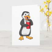 Pinguin mit Trinkbecher mit Strohhalm Karte (Gelbe Blume)