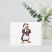 Pinguin mit Trinkbecher mit Strohhalm Postkarte (Stehend Vorderseite)