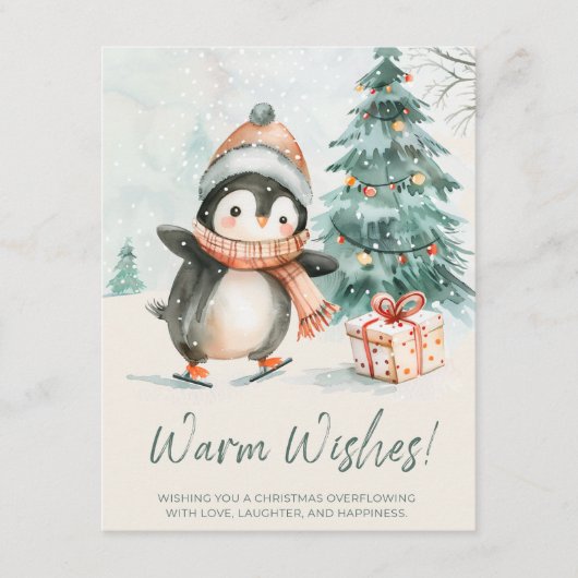 Pinguin mit warmen Wünschen Feiertagskarte (Vorderseite)