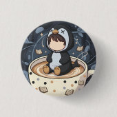 Pinguin mit warmer Tasse lesend Button (Vorderseite)