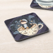 Pinguin mit warmer Tasse lesend Getränkeuntersetzer (Linke Seite)