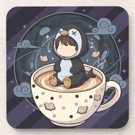 Pinguin mit warmer Tasse lesend Getränkeuntersetzer (Vorderseite)