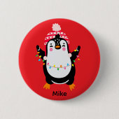 Pinguin mit Weihnachtsbeleuchtung Button (Vorderseite)