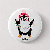 Pinguin mit Weihnachtsbeleuchtung Button (Vorderseite)