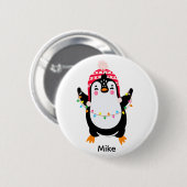 Pinguin mit Weihnachtsbeleuchtung Button (Vorne & Hinten)