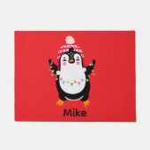 Pinguin mit Weihnachtsbeleuchtung Fußmatte (Vorderseite)
