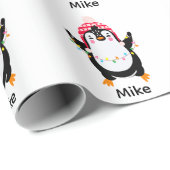 Pinguin mit Weihnachtsbeleuchtung Geschenkpapier (Rolleneckpunkt)