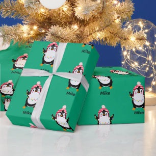 Pinguin mit Weihnachtsbeleuchtung Geschenkpapier
