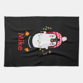Pinguin mit Weihnachtsbeleuchtung Geschirrtuch (Horizontal)