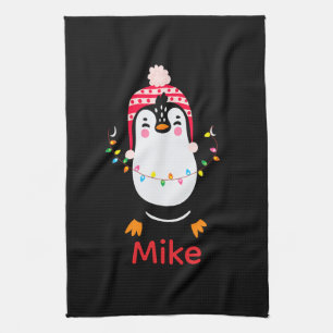 Pinguin mit Weihnachtsbeleuchtung Geschirrtuch