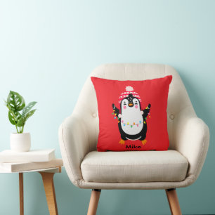 Pinguin mit Weihnachtsbeleuchtung Kissen