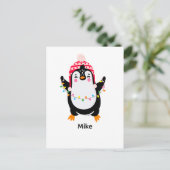 Pinguin mit Weihnachtsbeleuchtung Postkarte (Stehend Vorderseite)