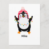 Pinguin mit Weihnachtsbeleuchtung Postkarte (Vorderseite)