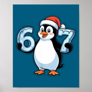 Pinguin mit Weihnachtsmannmütze hält 67 Eis Zahlen Poster