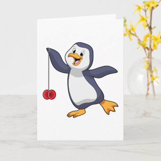Pinguin mit Yo-Yo Karte (Gelbe Blume)
