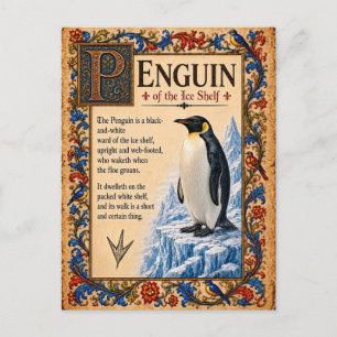Pinguin, mittelalterliche Bestiarien-Kunst Postkarte