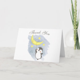 Pinguin-Mond-Baby-Shower-Aquarell-Dankeskarten Karte