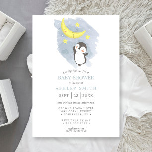 Pinguin-Mond-Winter-Aquarell-Baby-Party Einladung