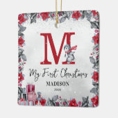 Pinguin Monogram Baby Stats Erste Weihnachten Keramikornament (Links)