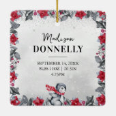 Pinguin Monogram Baby Stats Erste Weihnachten Keramikornament (Rückseite)