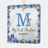 Pinguin Monogram Baby Stats Erste Weihnachten Keramikornament (Links)