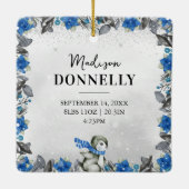 Pinguin Monogram Baby Stats Erste Weihnachten Keramikornament (Rückseite)