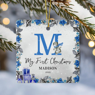 Pinguin Monogram Baby Stats Erste Weihnachten Keramikornament