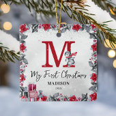 Pinguin Monogram Baby Stats Erste Weihnachten Keramikornament