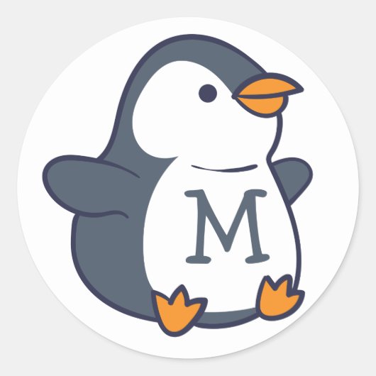 Pinguin Monogram Kid's Runder Aufkleber (Vorderseite)