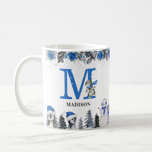 Pinguin Monogram Name Christmas Kaffeetasse (Links)