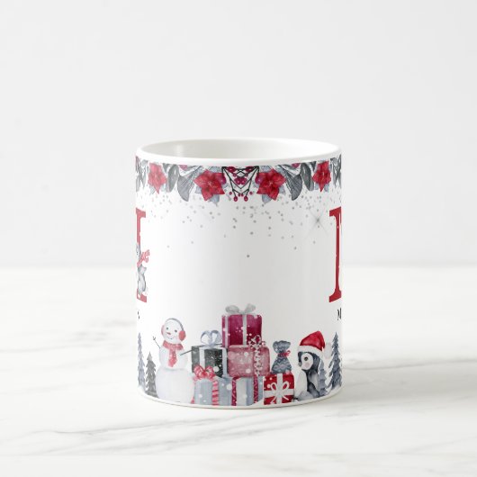 Pinguin Monogram Name Christmas Kaffeetasse (Mittel)
