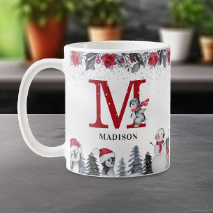 Pinguin Monogram Name Christmas Kaffeetasse