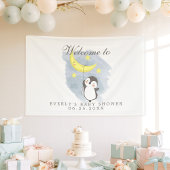 Pinguin Moon Niedlich Watercolor Babydusche Willko Banner
