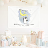 Pinguin Moon Niedlich Watercolor Babydusche Willko Banner