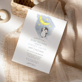 Pinguin Moon Winter Watercolor Babydusche Einladung