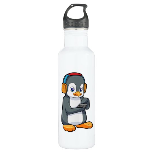 Pinguin Music Headphone Edelstahlflasche (Vorderseite)