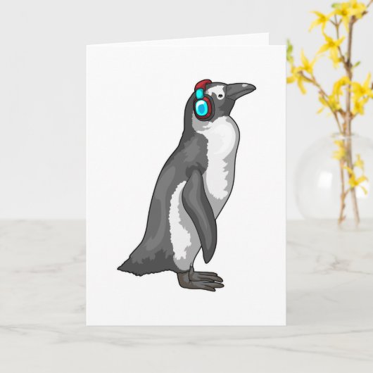 Pinguin Music Headphone Karte (Gelbe Blume)